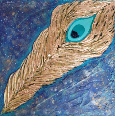 Картина под названием "Krishna's Gaze: The…" - Наталья Поповцева, Подлинное произведение искусства, Акрил