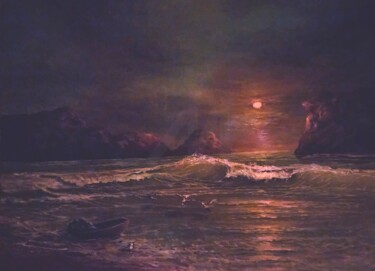 Peinture intitulée "SEAGULLS IN THE NIG…" par Arkadi Sevumyan, Œuvre d'art originale, Huile