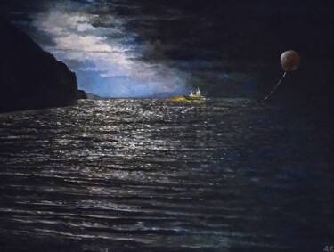 Painting titled "BALOON OVER THE NIG…" by Arkadi Sevumyan, Original Artwork, Oil