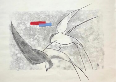 Отпечатки и Гравюры под названием "Black and White Swa…" - Yuliya Mi, Подлинное произведение искусства, Масло