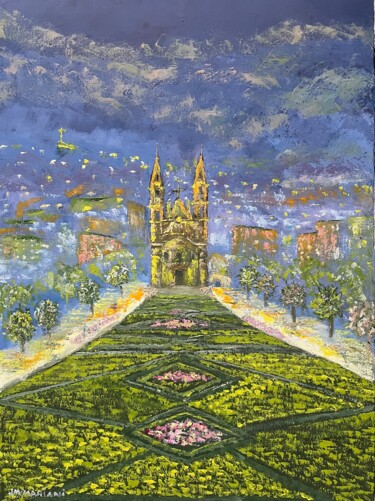 Schilderij getiteld "Église de Guimarães…" door Jm Mariani, Origineel Kunstwerk, Olie Gemonteerd op Frame voor houten branca…