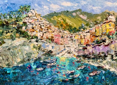 Painting titled "Riomaggiore Cinque…" by Vilma Gataveckiene, Original Artwork, Oil