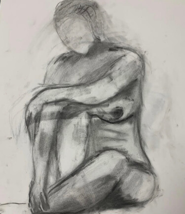 Drawing titled "Femme effacée" by Justine Courtois, Original Artwork, Charcoal