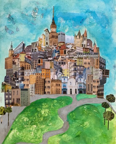 "Le village imaginai…" başlıklı Kolaj Justine Courtois tarafından, Orijinal sanat, Kolaj