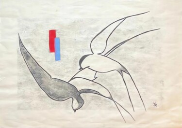 Отпечатки и Гравюры под названием "Monochrome Swallows…" - Yuliya Mi, Подлинное произведение искусства, Масло