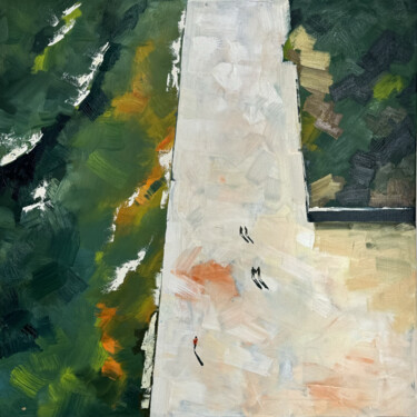 Painting titled "Birds-eye-view at 6…" by Kseniya Rai, Original Artwork, Oil Mounted on Wood Stretcher frame