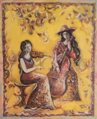 "Golden Duet" başlıklı Tablo Hayk Miqayelyan tarafından, Orijinal sanat, Petrol Ahşap Sedye çerçevesi üzerine monte edilmiş