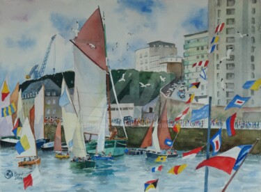 Ζωγραφική με τίτλο "Fêtes nautiques de…" από Claude Marchalot, Αυθεντικά έργα τέχνης, Ακουαρέλα
