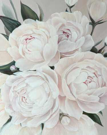 Картина под названием "White Peonies Oil P…" - Tatiana Skrynnikova, Подлинное произведение искусства, Масло Установлен на Де…