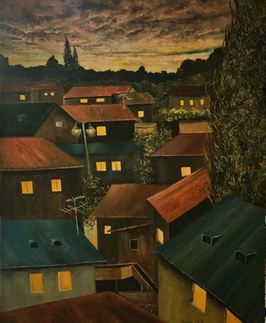 Pittura intitolato "SUNSET IN A TOWN WI…" da Arkadi Sevumyan, Opera d'arte originale, Olio
