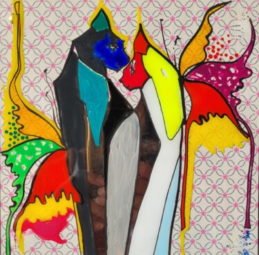 "Les 2 felins" başlıklı Tablo Elisabeth Constantin tarafından, Orijinal sanat, Akrilik Ahşap panel üzerine monte edilmiş