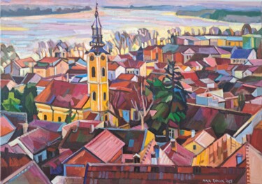 Painting titled "Zemun roofs" by Maja Djokic Mihajlovic, Original Artwork, Oil