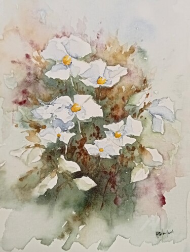 "Clématites blanches" başlıklı Tablo Marie-Charlotte Houpeurt-Chauffeté tarafından, Orijinal sanat, Suluboya