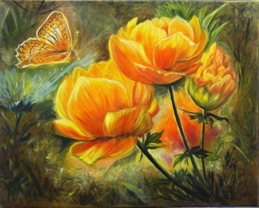 Painting titled "Fireflies and Butte…" by Natalia Savonina, Original Artwork, Oil Mounted on Wood Stretcher frame