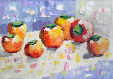 Ζωγραφική με τίτλο "Still life with fru…" από Mavira, Αυθεντικά έργα τέχνης, Λάδι Τοποθετήθηκε στο Ξύλινο φορείο σκελετό