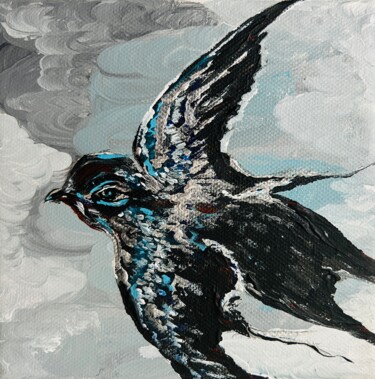 Peinture intitulée "Flying bird mini ar…" par Violeta Allaberdieva, Œuvre d'art originale, Acrylique Monté sur Châssis en bo…