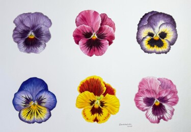 Картина под названием "Pansies Flowers Ori…" - Viktoriia Grokholska, Подлинное произведение искусства, Акварель