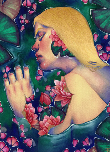 Картина под названием "A través de aguas c…" - Roselin Estephanía, Подлинное произведение искусства, Акварель