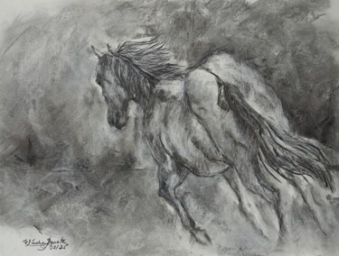 Painting titled "Viver Livre" by Cláudia Barata, Original Artwork, Charcoal