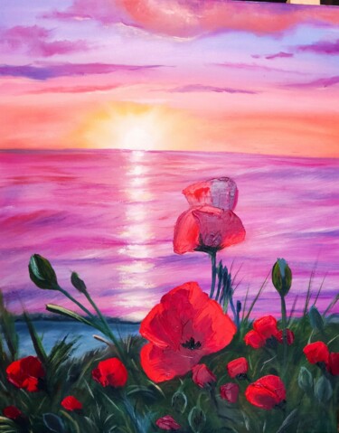 Pintura titulada "Poppies at sunset" por Nima, Obra de arte original, Oleo