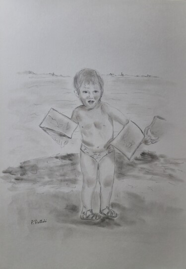 Tekening getiteld "Les jeux du rivage" door Florence Trottoli, Origineel Kunstwerk, Grafiet