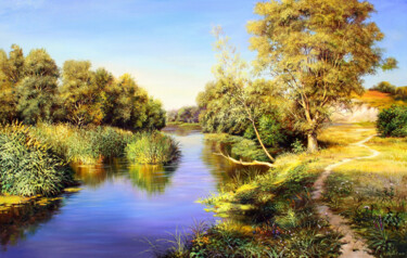 Картина под названием "Path by the River" - Serhii Kapran, Подлинное произведение искусства, Масло