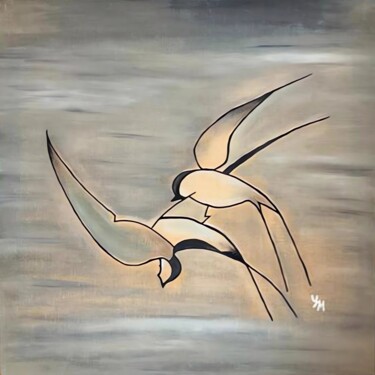 Картина под названием "Swallows Blue" - Yuliya Mi, Подлинное произведение искусства, Масло Установлен на картон