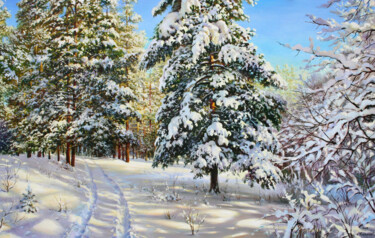 Картина под названием "Winter Day in the F…" - Serhii Kapran, Подлинное произведение искусства, Масло