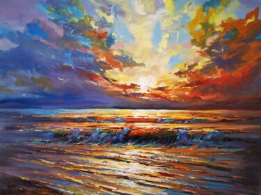 Painting titled "Morning Tide" by Andrey Ostapchuk, Original Artwork, Oil Mounted on Wood Stretcher frame