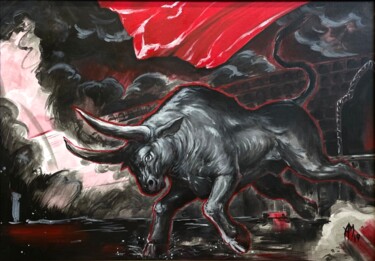 Painting titled "Коррида" by Aleksej Meserakov, Original Artwork, Acrylic Mounted on Cardboard