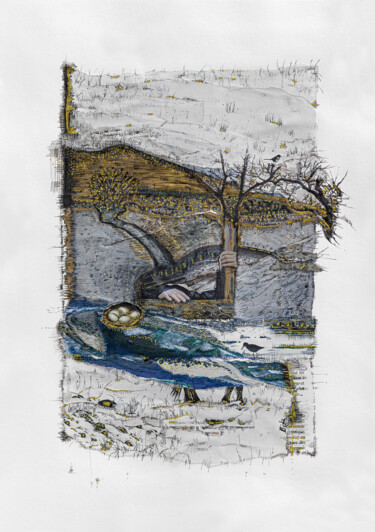 Коллажи под названием "Evasion" - Bita Khandani, Подлинное произведение искусства, Коллажи Установлен на картон