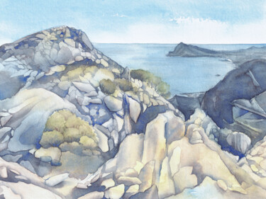 Peinture intitulée "Rocky landscape on…" par Adriana Mueller, Œuvre d'art originale, Aquarelle