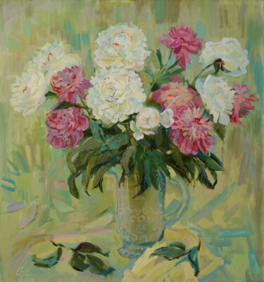 Malerei mit dem Titel "Bouquet of peonies" von Olena Horbel, Original-Kunstwerk, Öl