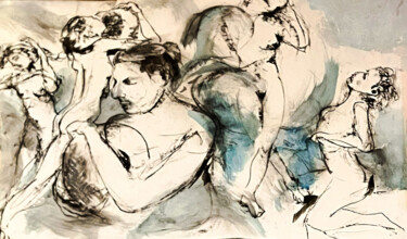 "Enfants de la terre" başlıklı Resim Jani tarafından, Orijinal sanat, Mum boya Ahşap Sedye çerçevesi üzerine monte edilmiş