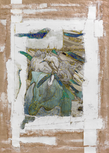 Коллажи под названием "Oiseau Mythique" - Bita Khandani, Подлинное произведение искусства, Чернила Установлен на картон
