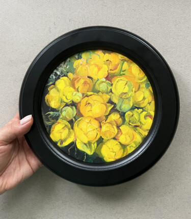 Malerei mit dem Titel "Yellow flowers. Glo…" von Natalia Veyner, Original-Kunstwerk, Öl