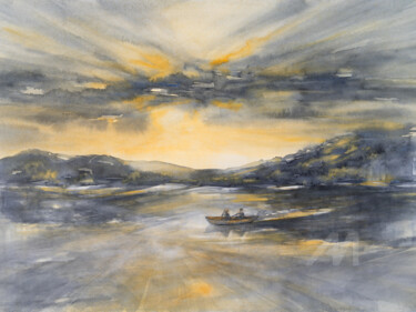 Painting titled "Clouds, sunlight an…" by Adriana Mueller, Original Artwork, Watercolor