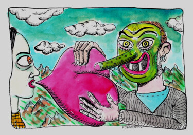 Drawing titled "Big heart" by Patrick Jannin, Original Artwork, Ink