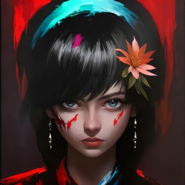 Цифровое искусство под названием "Red Flower" - Aleksa Soul, Подлинное произведение искусства, Цифровая живопись