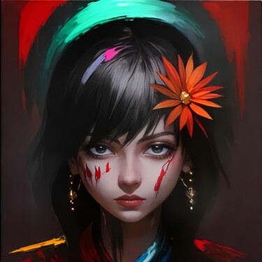 Цифровое искусство под названием "Orange Flower" - Aleksa Soul, Подлинное произведение искусства, Цифровая живопись