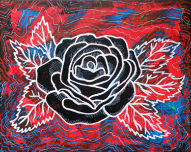 Malerei mit dem Titel "Black Rose" von Laura Hol, Original-Kunstwerk, Acryl Auf Keilrahmen aus Holz montiert