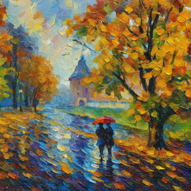 Digital Arts titled "autumn park couple…" by Evgenia Rod Borovikova, Original Artwork, Oil