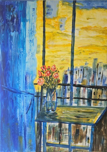 Painting titled "Blick aus meinem Fe…" by Brigitte Kölli, Original Artwork, Acrylic