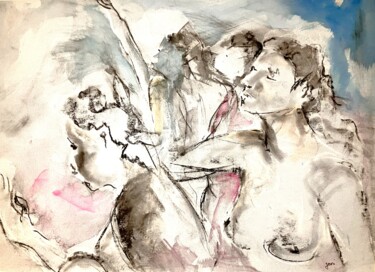 "Rencontre" başlıklı Resim Jani tarafından, Orijinal sanat, Mürekkep Ahşap Sedye çerçevesi üzerine monte edilmiş