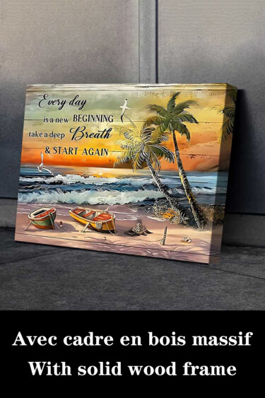 Printmaking titled "Beach Scenery with…" by Jiang Hua Liang, Original Artwork, Inkjet Mounted on Wood Stretcher frame