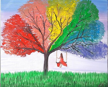 绘画 标题为“SWINGING THROUGH TH…” 由Evgenia Karani, 原创艺术品, 丙烯 安装在木质担架架上