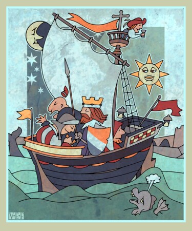 Digitale Kunst getiteld "The King Sails Forth" door Van Evan Fuller, Origineel Kunstwerk, Digitaal Schilderwerk