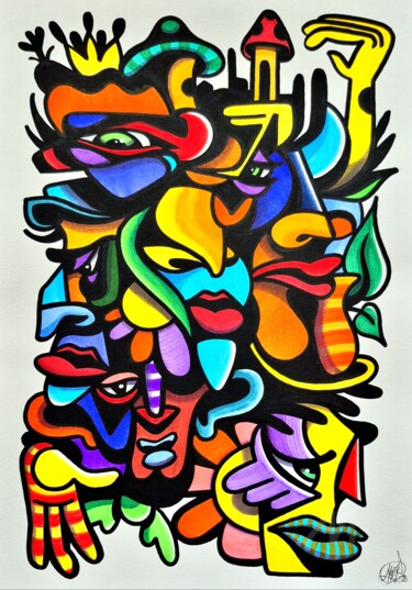 Dessin intitulée "Mushtoons city" par Art De Noé, Œuvre d'art originale, Acrylique