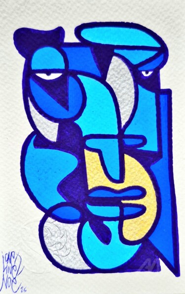 Dessin intitulée "Calm blue" par Art De Noé, Œuvre d'art originale, Acrylique