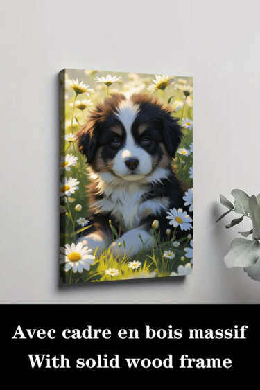 Gravures & estampes intitulée "Adorable Puppy in D…" par Jiang Hua Liang, Œuvre d'art originale, Jet d’encre Monté sur Châss…